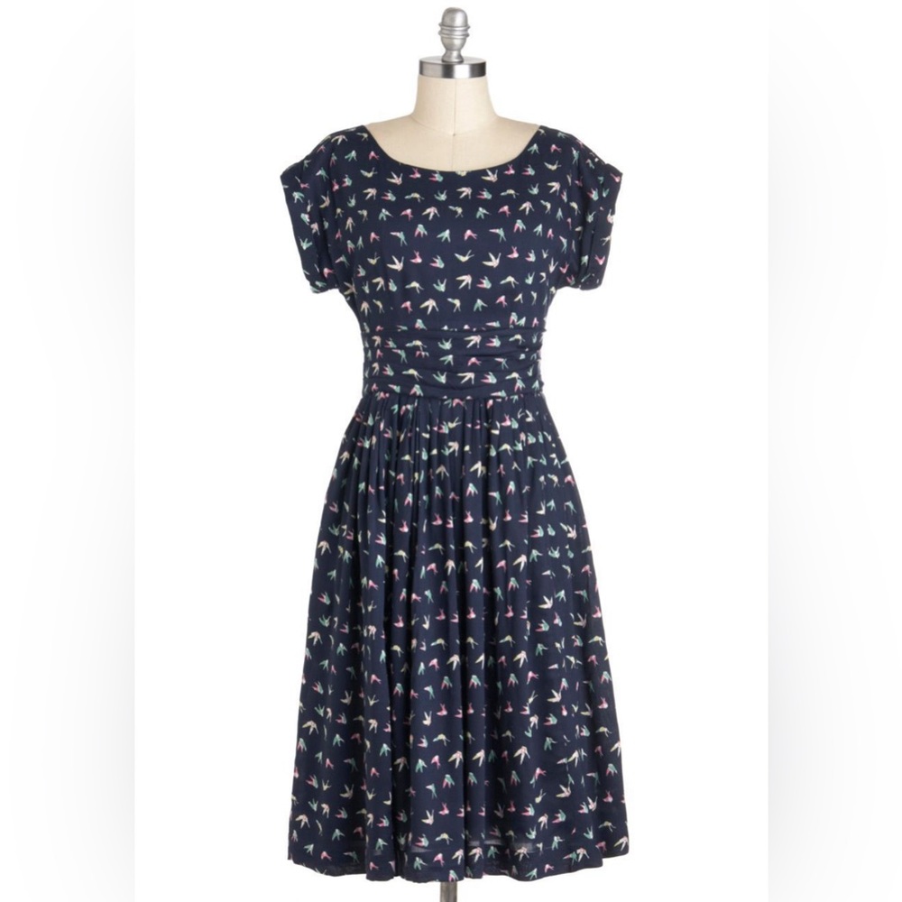 Emily and Fin Navy “Susan” Dress with Origami Bird Print